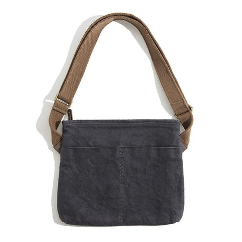 Retro Minimalist Oil Wax Canvas Shoulder Bag Dark Gray Women's Bags & Handbags