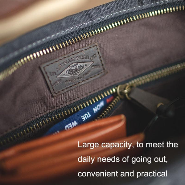 Retro Minimalist Oil Wax Canvas Shoulder Bag Dark Gray Women's Bags & Handbags