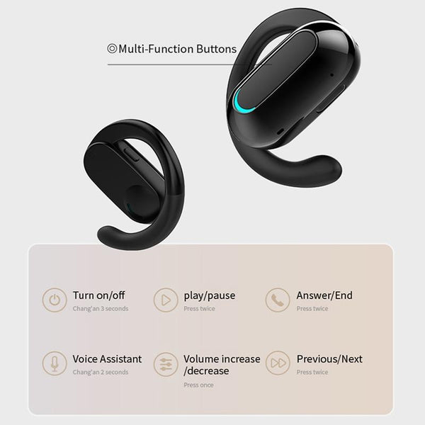 M F9 Rotatable Ear Mounted Enc Call Noise Reduction Bluetooth Stereo Sports Earphones Black Earbuds
