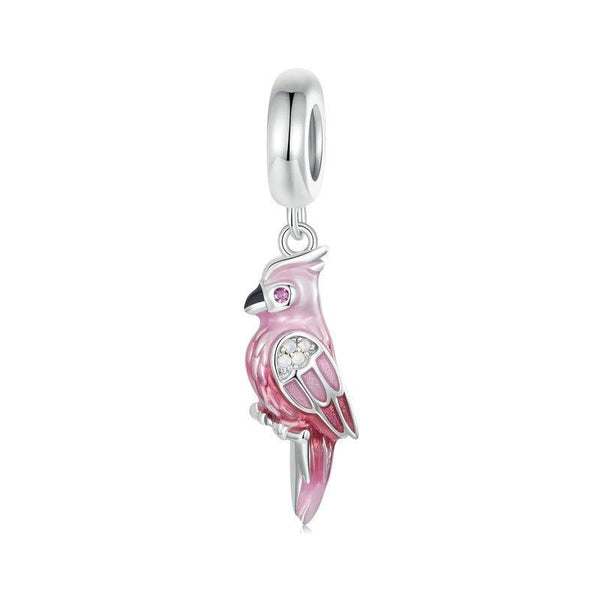 925 Sterling Silver Platinum Plated Pink Parrot Pendant Charms & Pendants