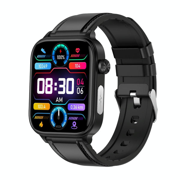 1.96 Inch Colour Screen Smart Watch Leather Strap Support Bluetooth Call / Ecg Black Smart Watches