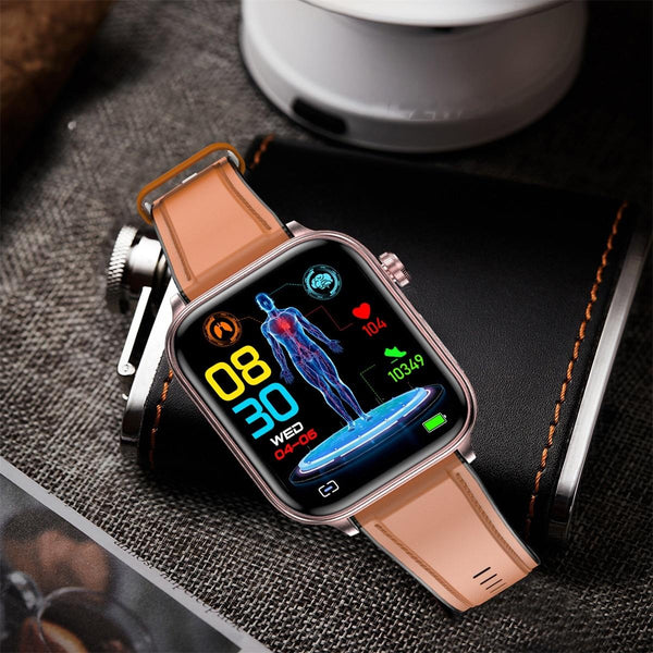 1.96 Inch Colour Screen Smart Watch Leather Strap Support Bluetooth Call / Ecg Black Smart Watches