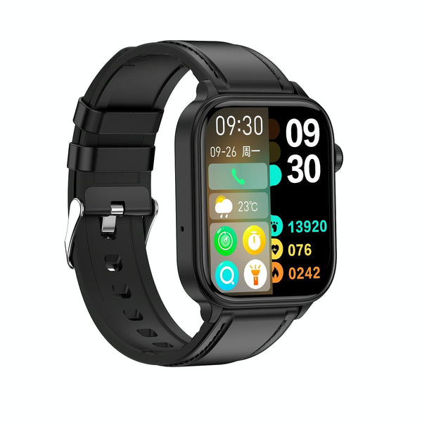 1.96 Inch Colour Screen Smart Watch Leather Strap Support Bluetooth Call / Ecg Black Smart Watches