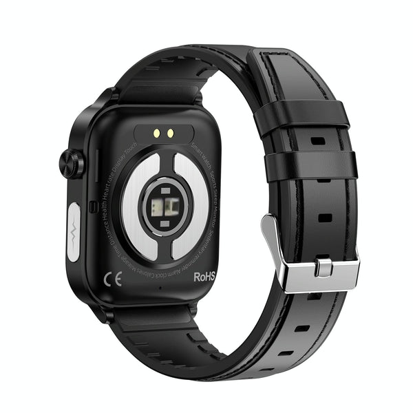 1.96 Inch Colour Screen Smart Watch Leather Strap Support Bluetooth Call / Ecg Black Smart Watches