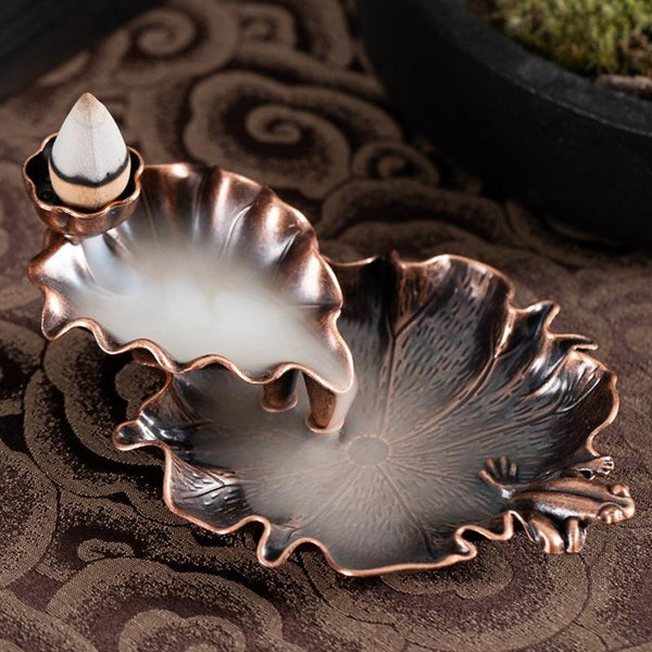 Bronze Lotus Leaf Inverted Incense Burner Antique Indoor Copper Colour Candle Holders & Accessories