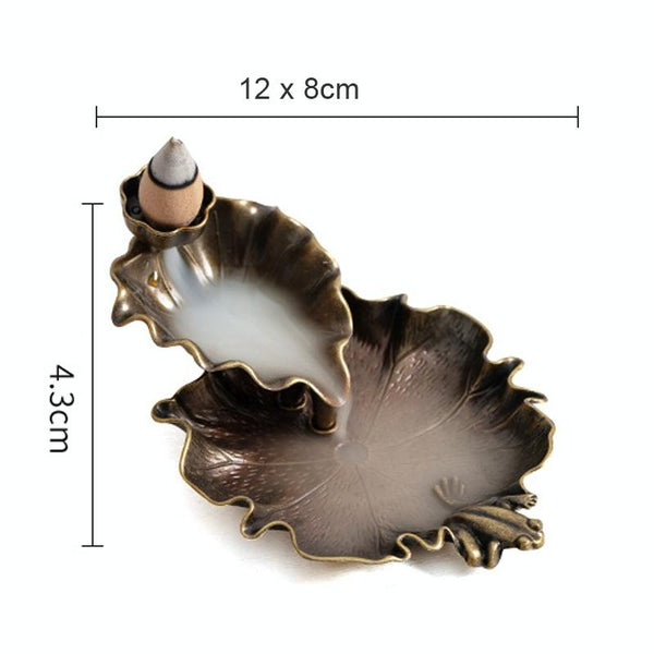 Bronze Lotus Leaf Inverted Incense Burner Antique Indoor Copper Colour Candle Holders & Accessories