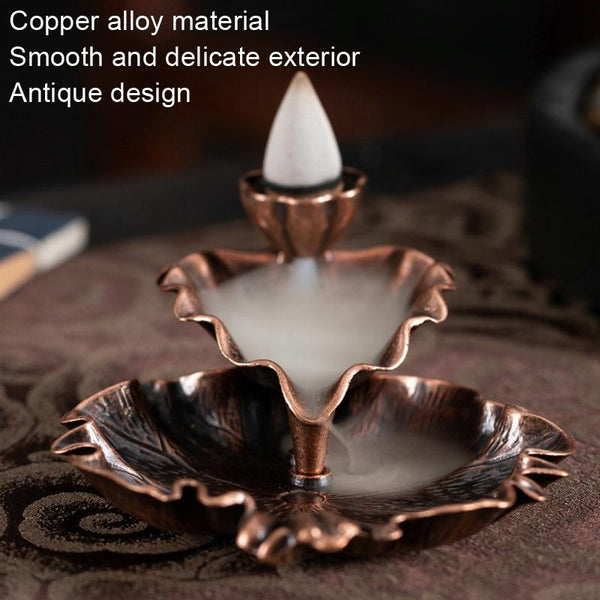 Bronze Lotus Leaf Inverted Incense Burner Antique Indoor Copper Colour Candle Holders & Accessories