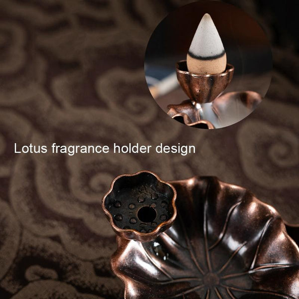 Bronze Lotus Leaf Inverted Incense Burner Antique Indoor Copper Colour Candle Holders & Accessories