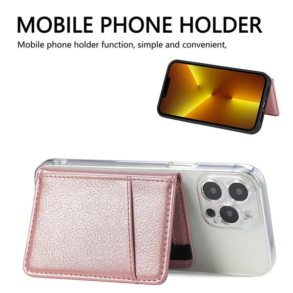 Pu Leather Phone Card Holder With Bracket Multifunctional Black Business Card Holders
