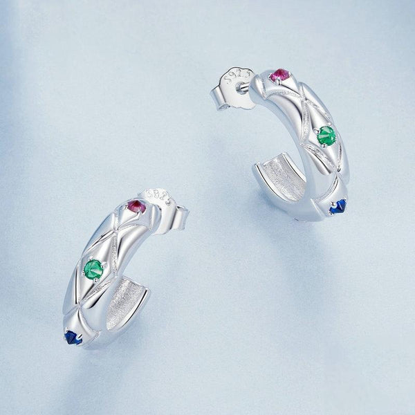 Veile Studios 925 Sterling Silver Vintage Diamond Pattern Earrings