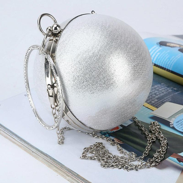 Chic Round Ball Clutch For Evening Events Silver Women's Bags & Handbags