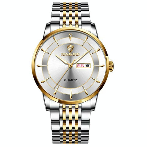 Waterproof Quartz Men Watch With Luminous Butterfly Buckle And Steel Belt 30M Inter Gold White Watches