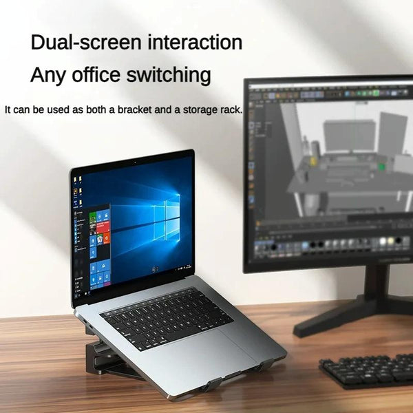 Versatile Laptop Stand With Storage And Cooling Desktop Heightening Rack Black Laptop Cooling Pads