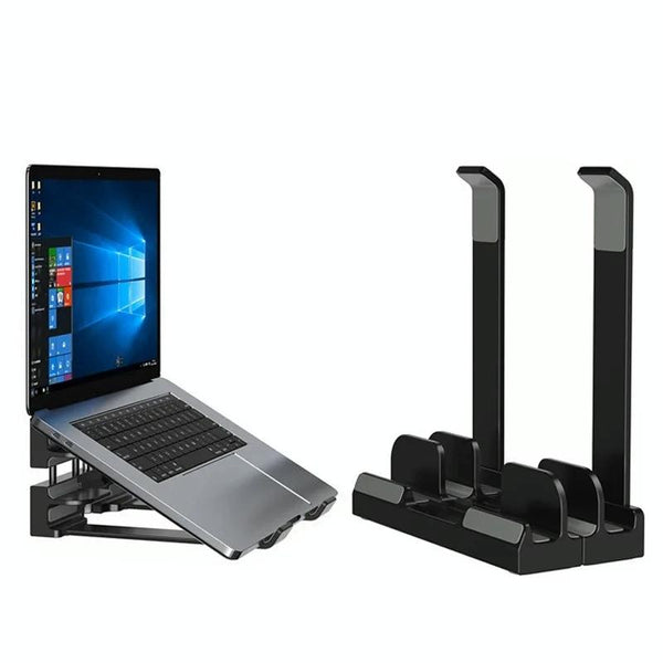 Versatile Laptop Stand With Storage And Cooling Desktop Heightening Rack Black Laptop Cooling Pads