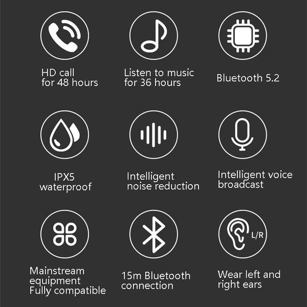 Wireless Bluetooth Sport V5.0 Voice Reception No Charging Box Black Headphones