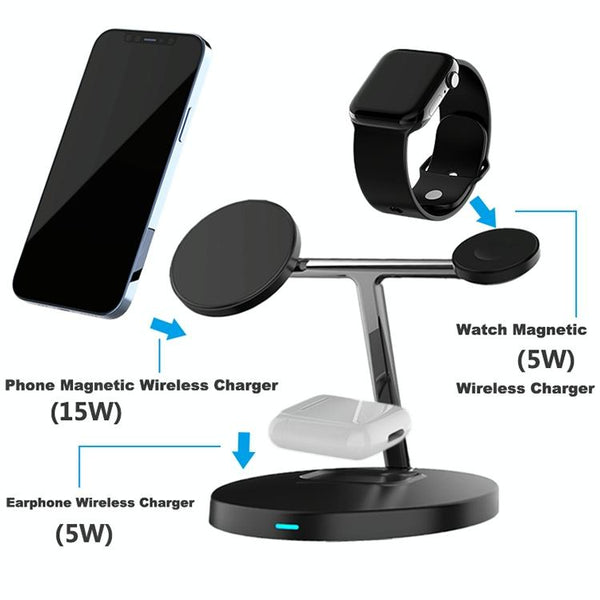 3 In 1 Magnetic Wireless Charger For Mobile Devices Black Chargers & Cradles
