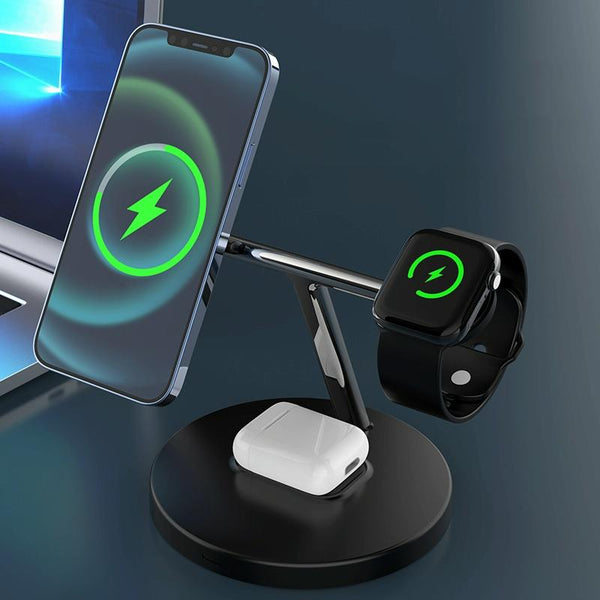 3 In 1 Magnetic Wireless Charger For Mobile Devices Black Chargers & Cradles