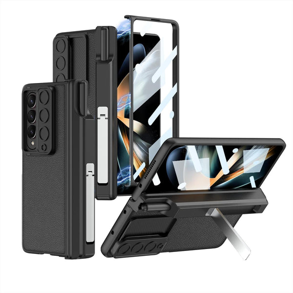 For Samsung Galaxy Z Fold4 5G Magnetic Leather Flip Case With Holder Black Cases Covers & Skins