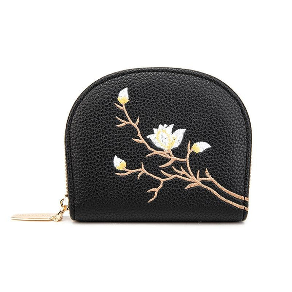 Large Capacity Semicircular Embroidery Id Card Holder Black Business Card Holders
