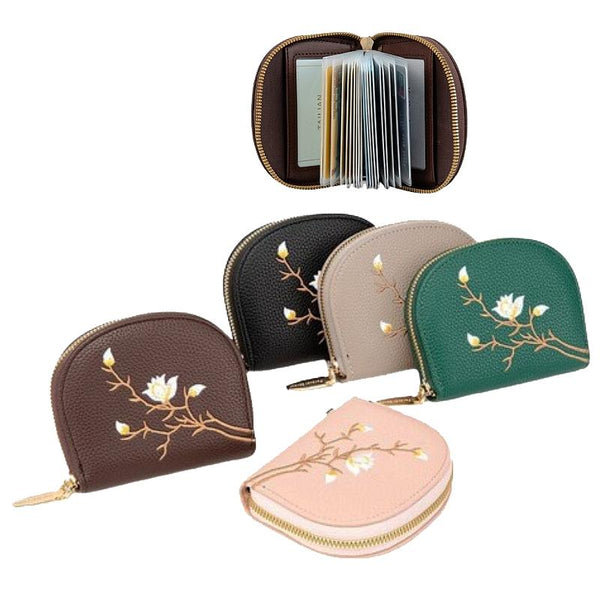 Large Capacity Semicircular Embroidery Id Card Holder Black Business Card Holders