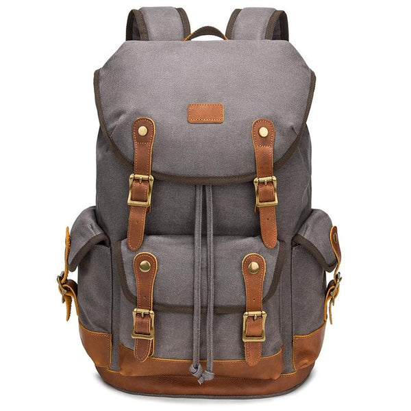 Travel Ready Retro Canvas Backpack Spacious Design Gray Backpacks