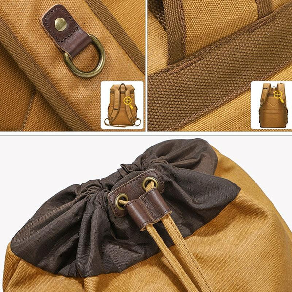 Travel Ready Retro Canvas Backpack Spacious Design Gray Backpacks