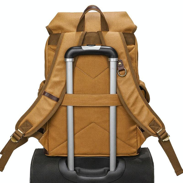 Travel Ready Retro Canvas Backpack Spacious Design Gray Backpacks