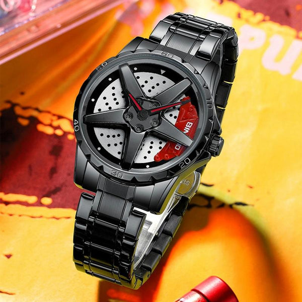 Waterproof Multifunctional Men Watch With Durable Dial Black Steel Red Watches