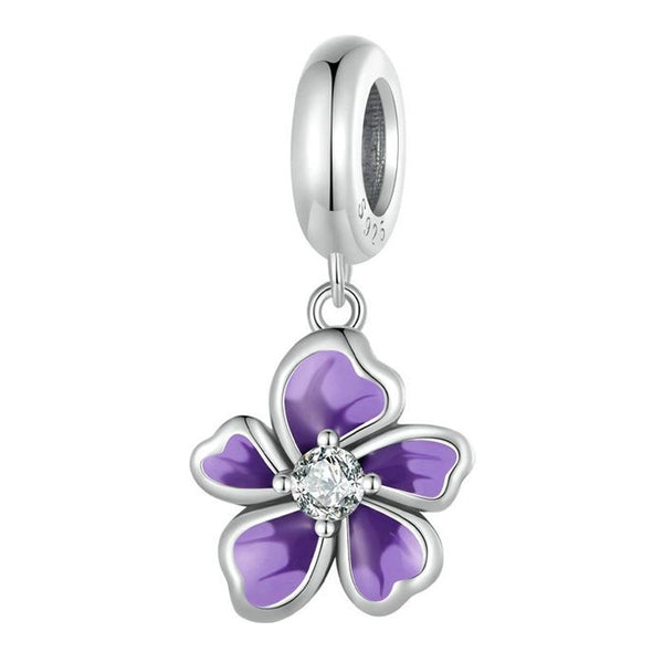 925 Sterling Silver Flower Pendant For Diy Bracelets & Purple Beads Charms & Pendants