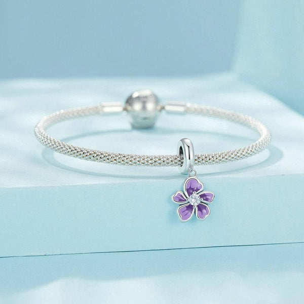 925 Sterling Silver Flower Pendant For Diy Bracelets & Purple Beads Charms & Pendants