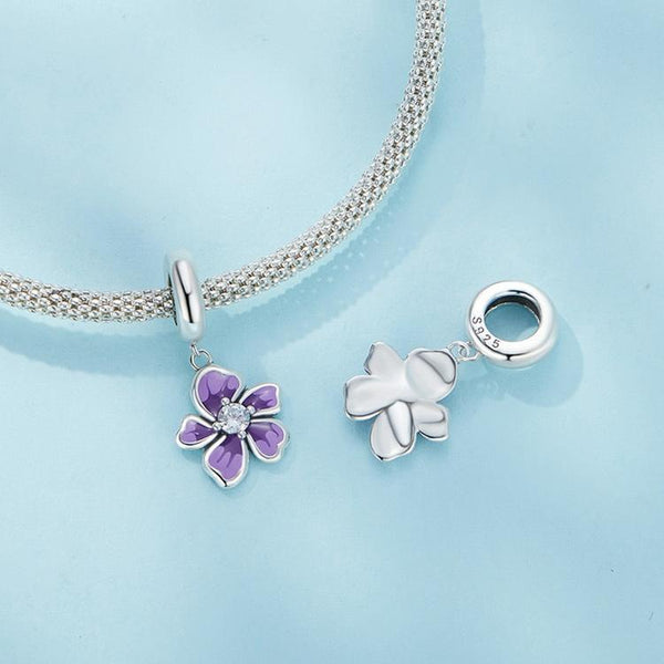 925 Sterling Silver Flower Pendant For Diy Bracelets & Purple Beads Charms & Pendants
