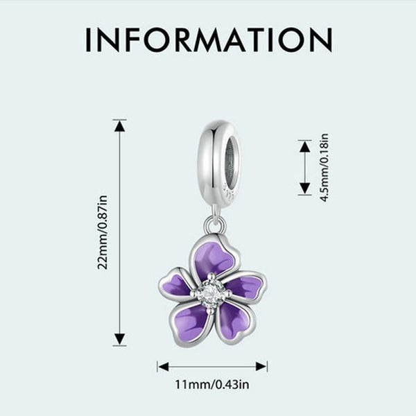 925 Sterling Silver Flower Pendant For Diy Bracelets & Purple Beads Charms & Pendants