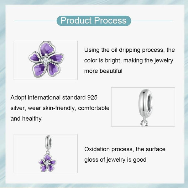 925 Sterling Silver Flower Pendant For Diy Bracelets & Purple Beads Charms & Pendants