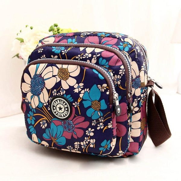 Waterproof Nylon Multilayer Crossbody Bag For Women Purple Flower Women's Bags & Handbags