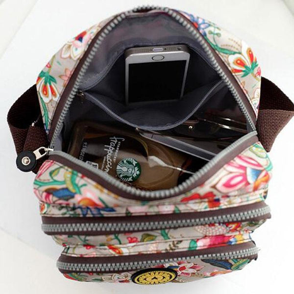 Waterproof Nylon Multilayer Crossbody Bag For Women Purple Flower Women's Bags & Handbags