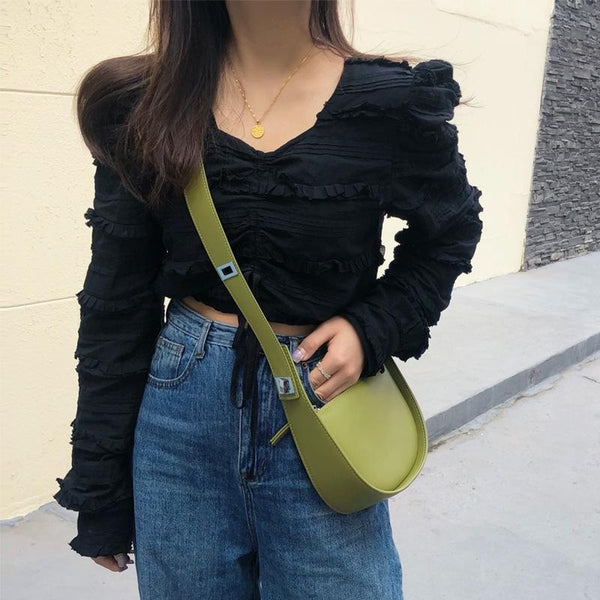 Parallel Semi Circular Underarm Bag White Women's Bags & Handbags