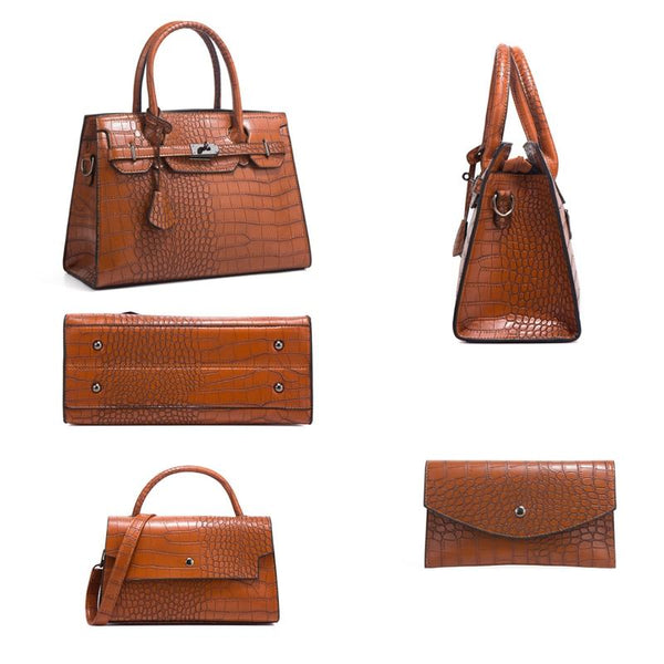 Large Capacity 3 In 1 Crocodile Print Crossbody Tote Diagonal Design Black Women's Bags & Handbags