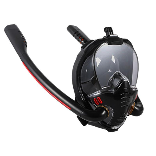 Full Dry Silicone Diving Mask For Adults Double Tube Black/Black Masks
