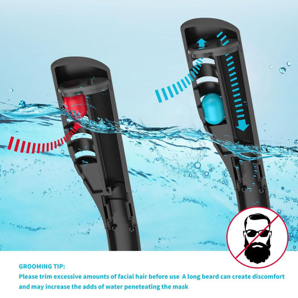 Full Dry Silicone Diving Mask For Adults Double Tube Black/Black Masks