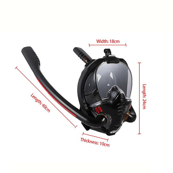 Full Dry Silicone Diving Mask For Adults Double Tube Black/Black Masks