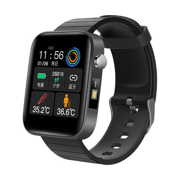 1.54 Inch Body Temperature Monitoring Smart Watch With Flashlight Function Black Smart Watches