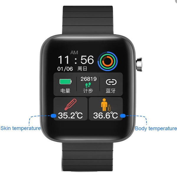 1.54 Inch Body Temperature Monitoring Smart Watch With Flashlight Function Black Smart Watches