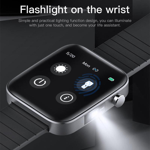 1.54 Inch Body Temperature Monitoring Smart Watch With Flashlight Function Black Smart Watches