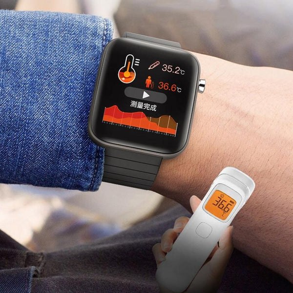 1.54 Inch Body Temperature Monitoring Smart Watch With Flashlight Function Black Smart Watches