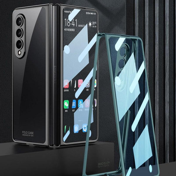 For Samsung Galaxy Z Fold4 5G Full Coverage Electroplated Glass Case Transparent Cases Covers & Skins