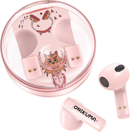 Wireless Cartoon Bluetooth Earphones Transparent Design Pink Earbuds