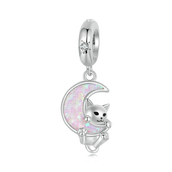925 Sterling Silver Fantasy Moon Cat Pendant Plated Charms & Pendants