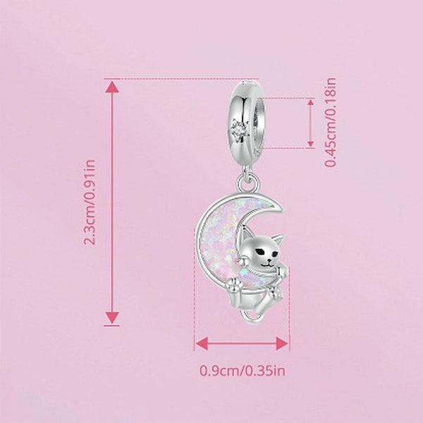 925 Sterling Silver Fantasy Moon Cat Pendant Plated Charms & Pendants