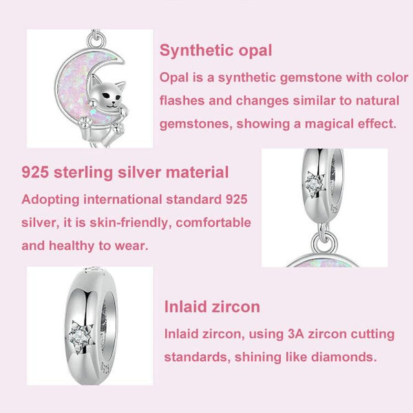 925 Sterling Silver Fantasy Moon Cat Pendant Plated Charms & Pendants
