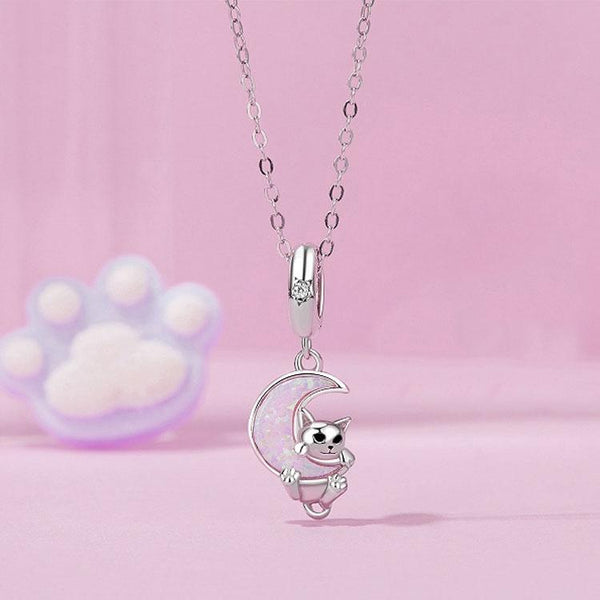 925 Sterling Silver Fantasy Moon Cat Pendant Plated Charms & Pendants